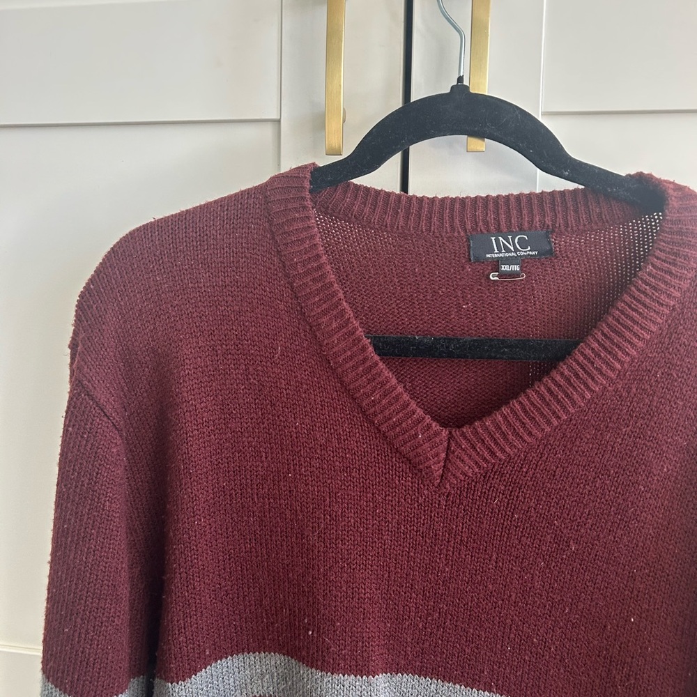 INC International Concepts Men's Burgundy and Gray Sweater